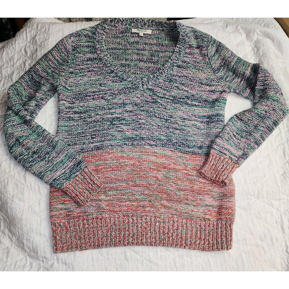 Madewell Sweater Small V-Neck Pullover Multicolor Rainbow Ombre Womens Boho - Picture 2 of 10